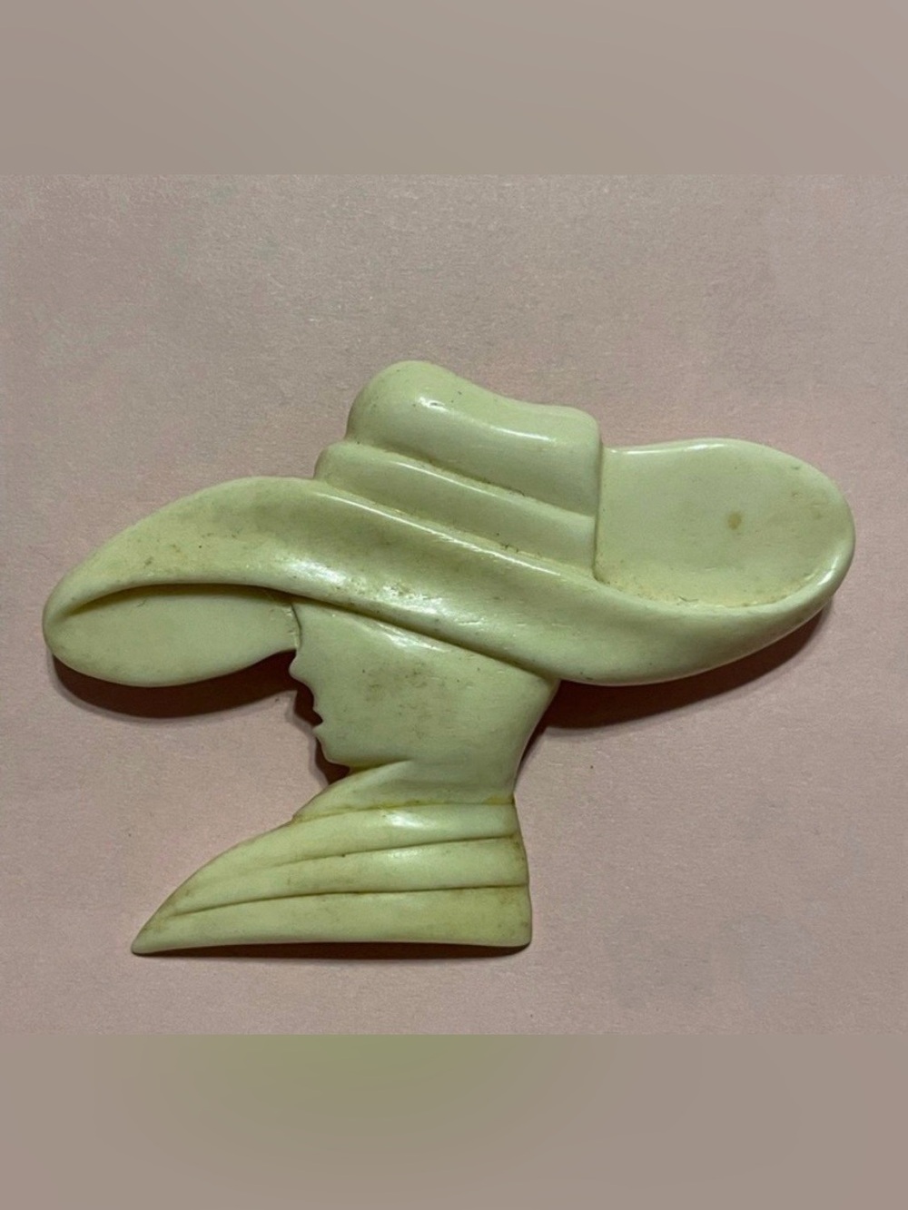 Vintage Bone Lady in Hat Large Statement Brooch #9591